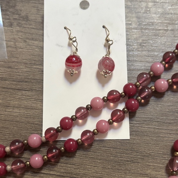 Pink Agate Drop Earrings + Beaded Necklace - Picture 5 of 6